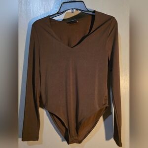 Brown Long Sleeve Bodysuit Top